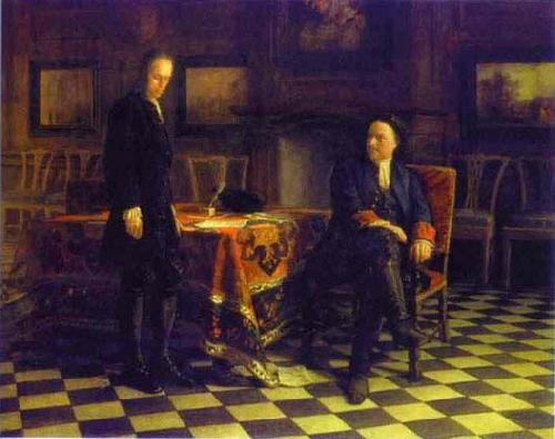 Nikolai Ge Peter the Great Interrogating the Tsarevich Alexei Petrovich at Peterhof, oil painting picture